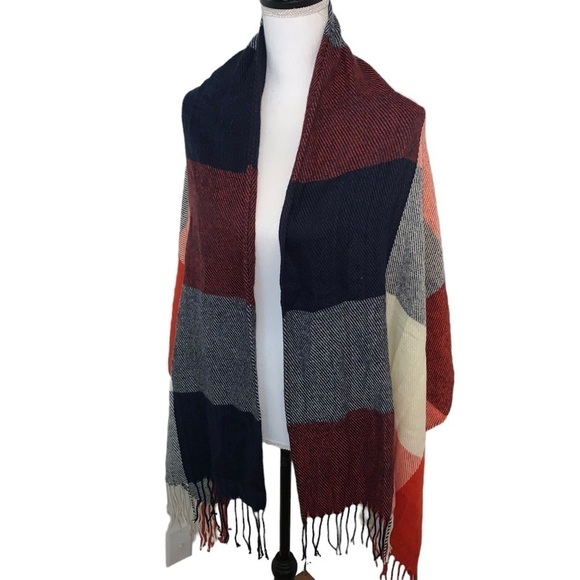 Red, Cream & Blue Scarf - Picture 3 of 4